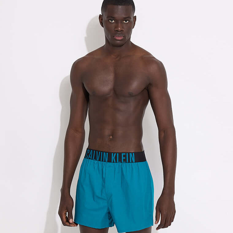 Calvin Klein 2 Pack Slim Fit Woven Boxers, Intense Power Black / Blue