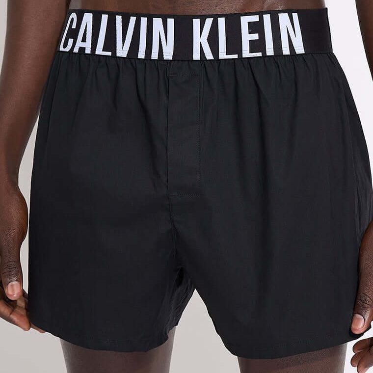 Calvin Klein 2 Pack Slim Fit Woven Boxers, Intense Power Black / Blue