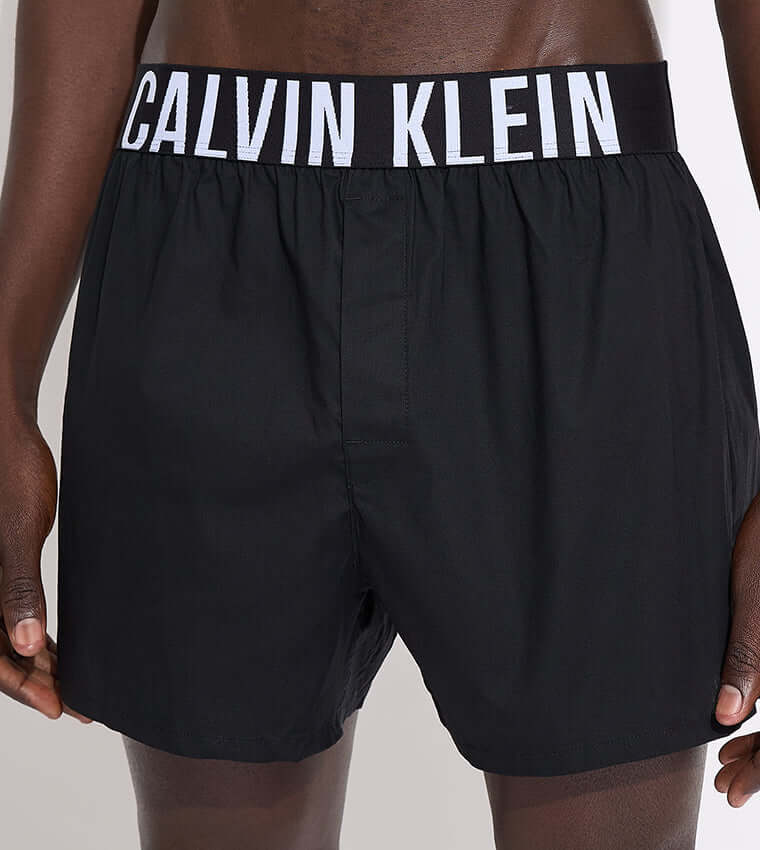 Calvin Klein 2 Pack Slim Fit Woven Boxers, Intense Power Black / Blue