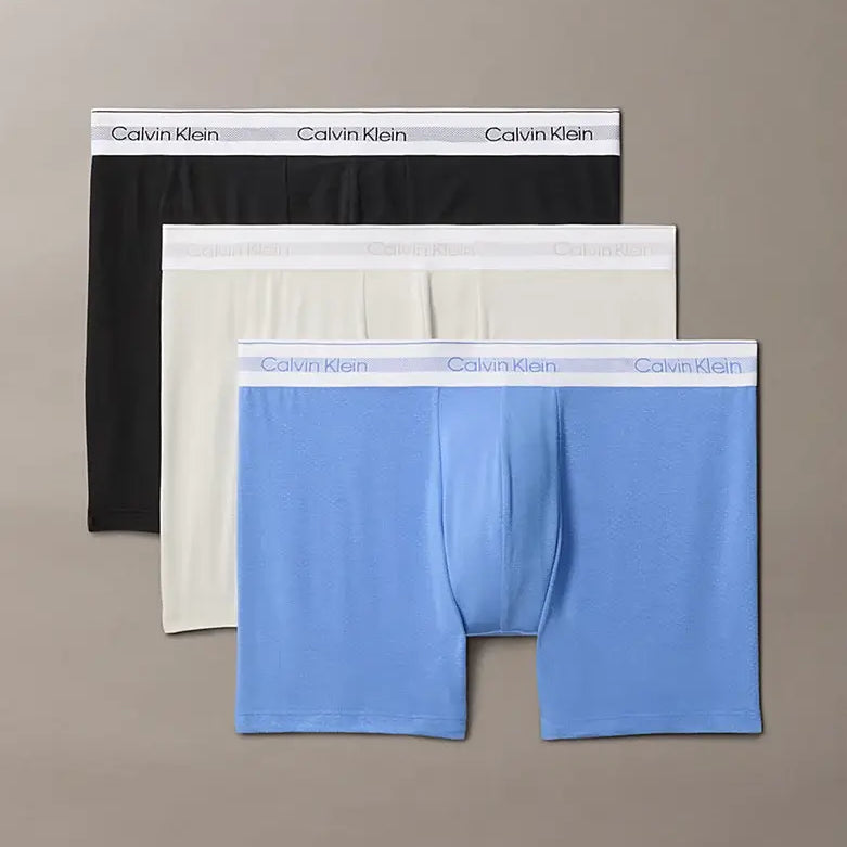 Calvin Klein 3 Pack Boxer Briefs – ICON Modal Mesh Underwear, Black/Beige/Blue