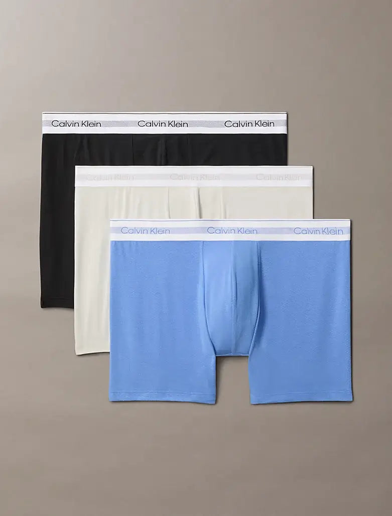 Calvin Klein 3 Pack Boxer Briefs – ICON Modal Mesh Underwear, Black/Beige/Blue