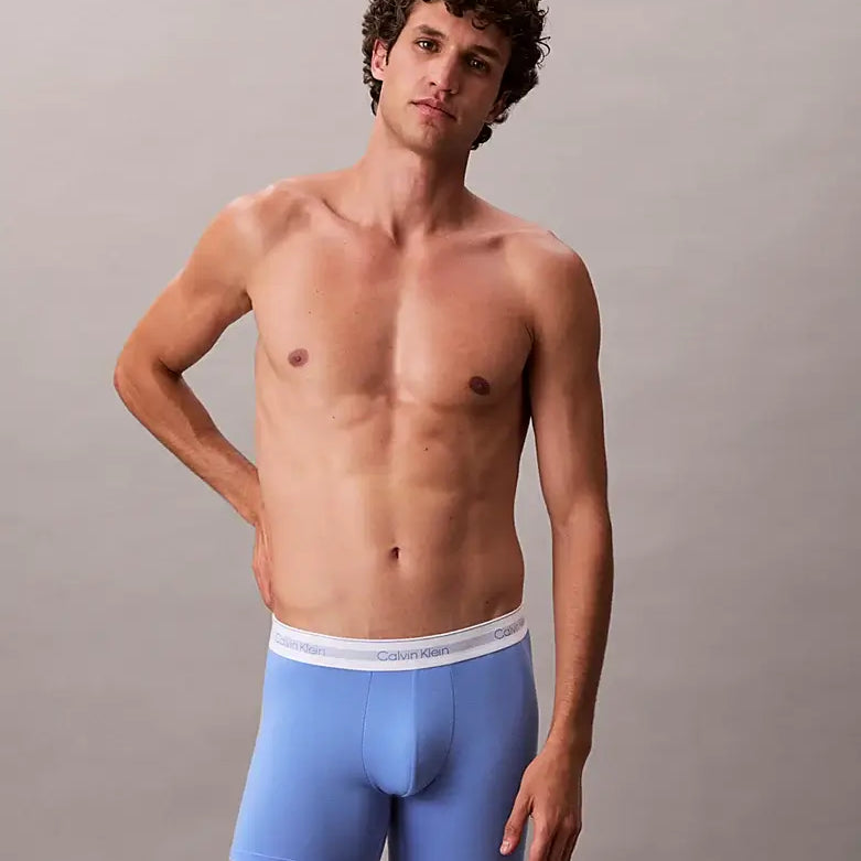 Calvin Klein 3 Pack Boxer Briefs – ICON Modal Mesh Underwear, Black/Beige/Blue
