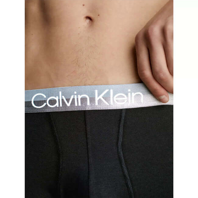 Calvin Klein 3 Pack Modern Structure Boxer Trunks - Black with Coloured Waistbands