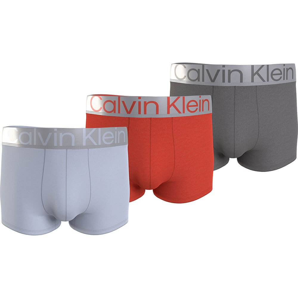Calvin Klein 3 Pack Trunks Steel Cotton - Arctic Ice / Red Clay / Charcoal Grey