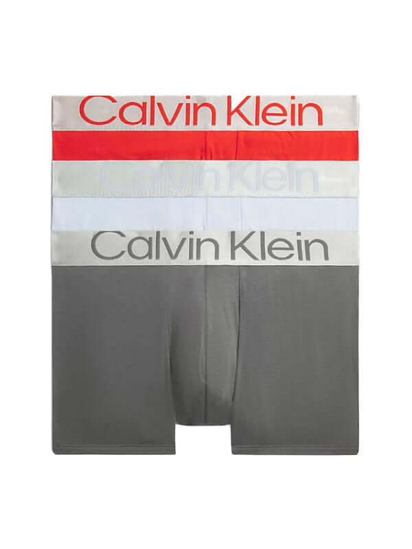 Calvin Klein 3 Pack Trunks Steel Cotton - Arctic Ice / Red Clay / Charcoal Grey
