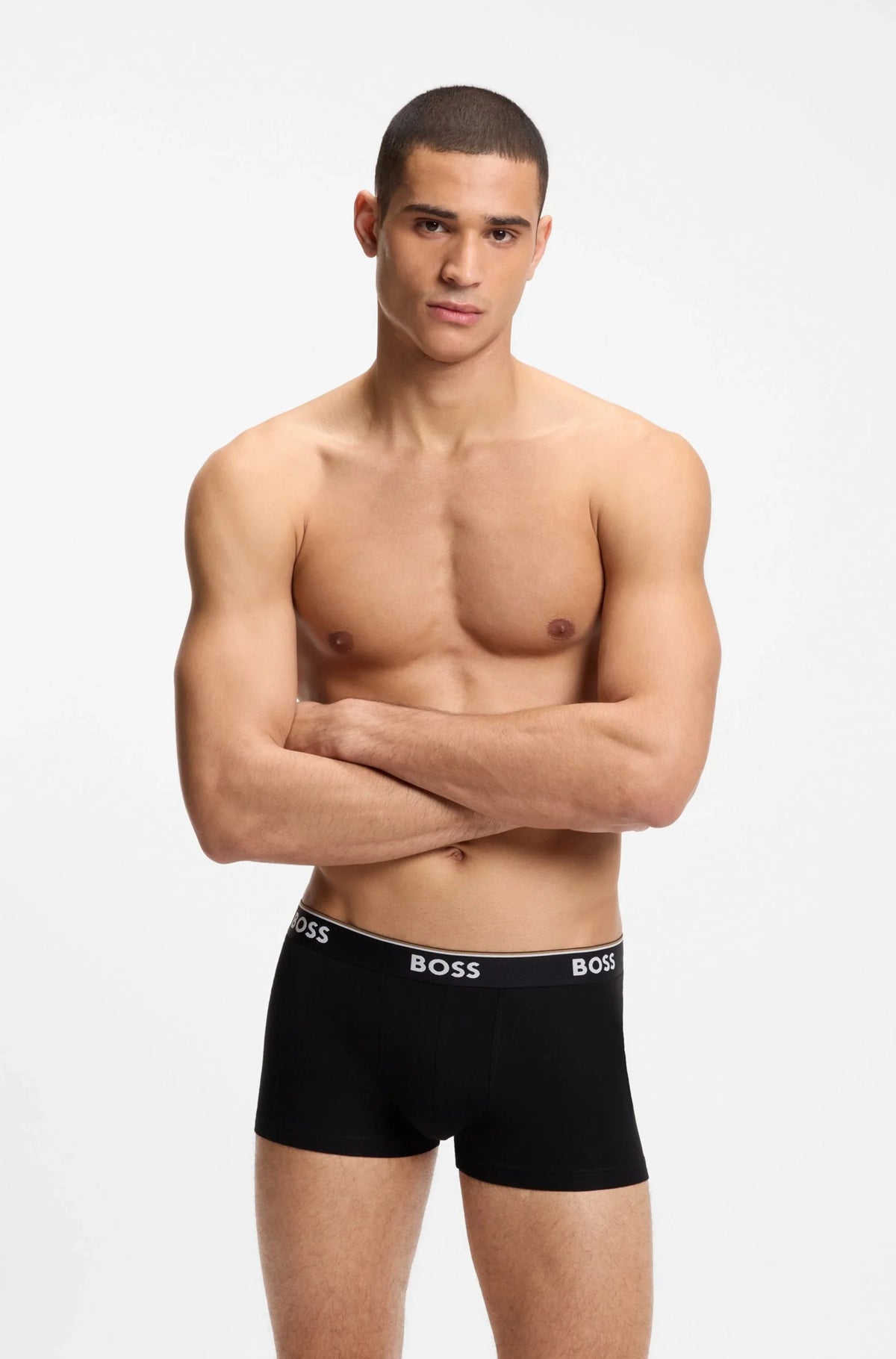 BOSS Power 3 Pack Stretch Cotton Trunks Black - model view