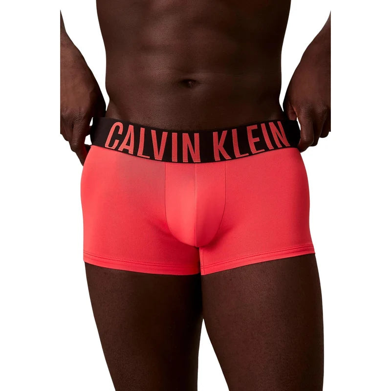 Calvin Klein Intense Power Low Rise Microfibre Trunks – coral front waistband detail