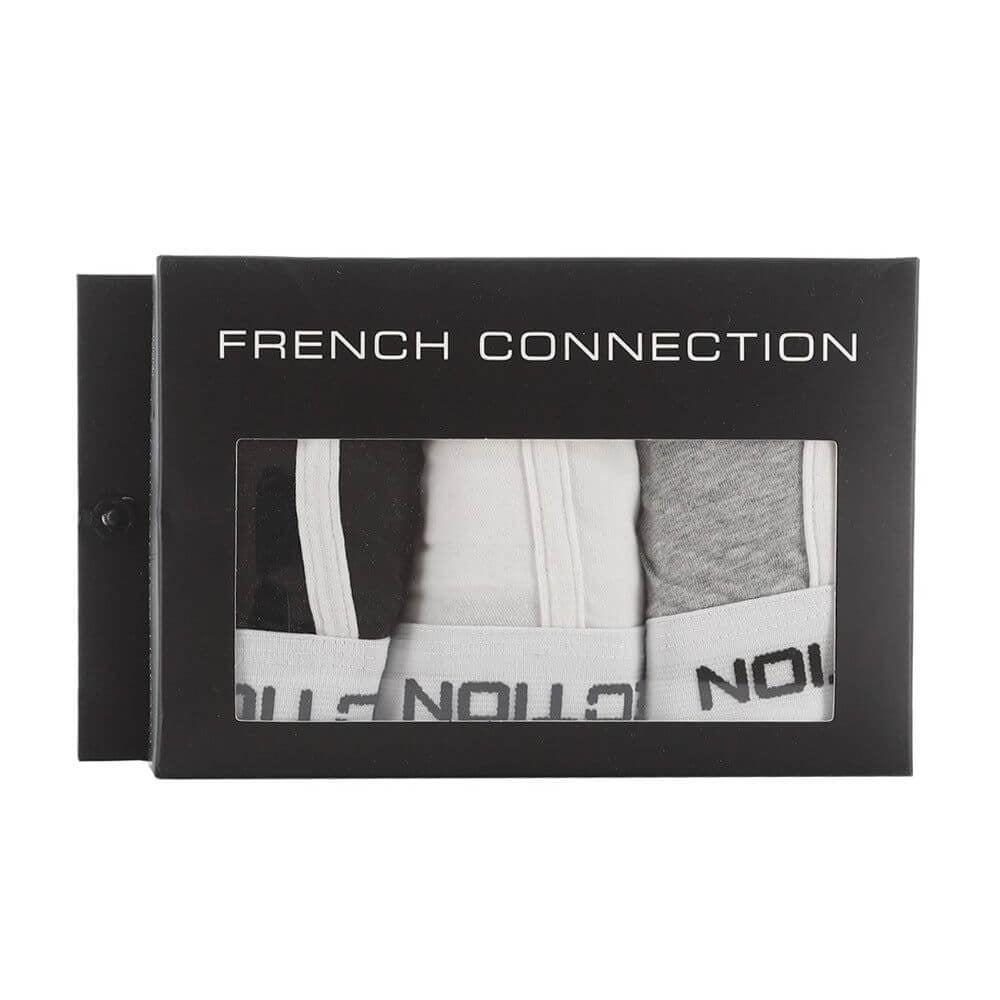 French Connection Mens 3 Pack FC1 Boxers - Black/Grey/White