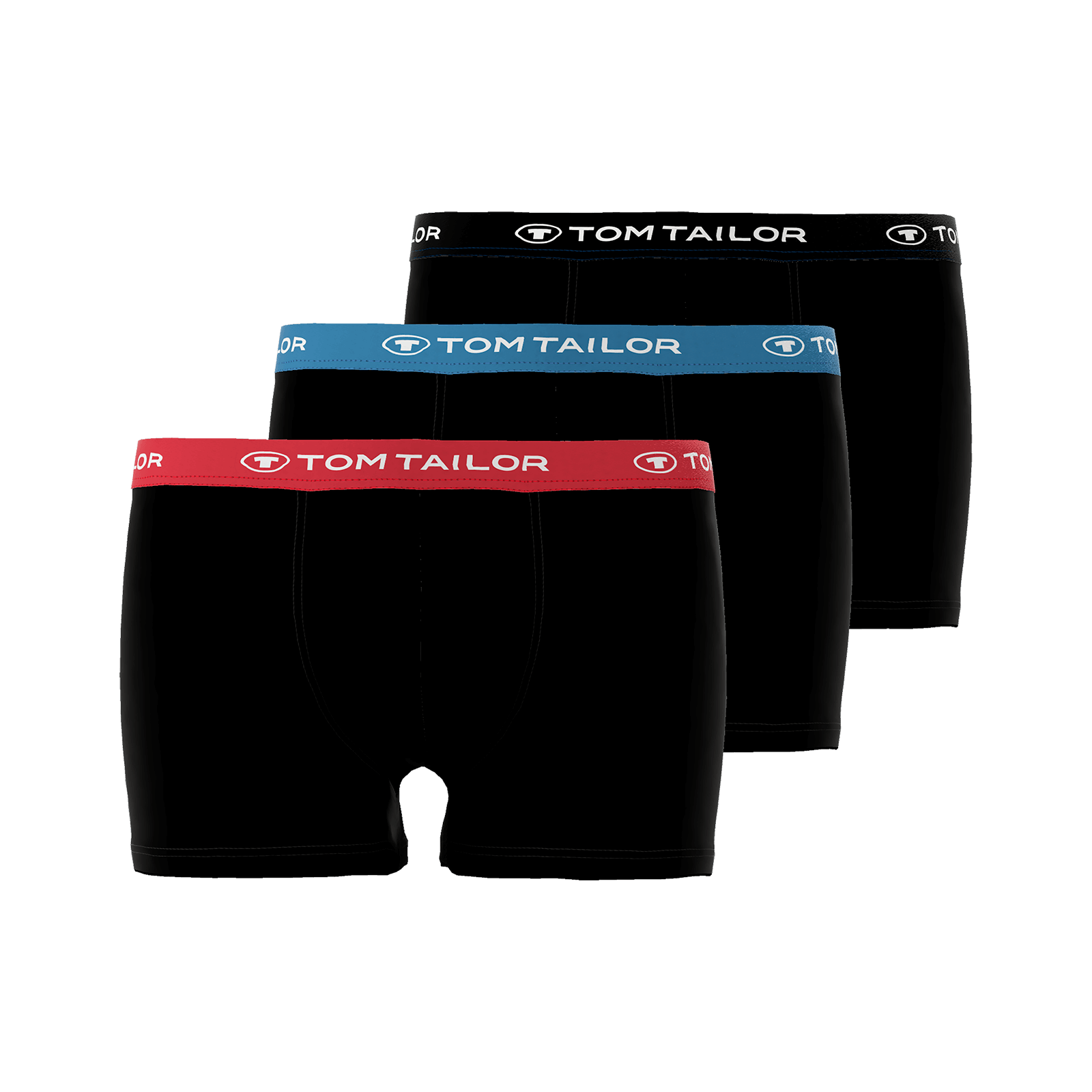 Tom Tailor Men’s 3 Pack Cotton Stretch Trunks – Black with Logo Waistbands