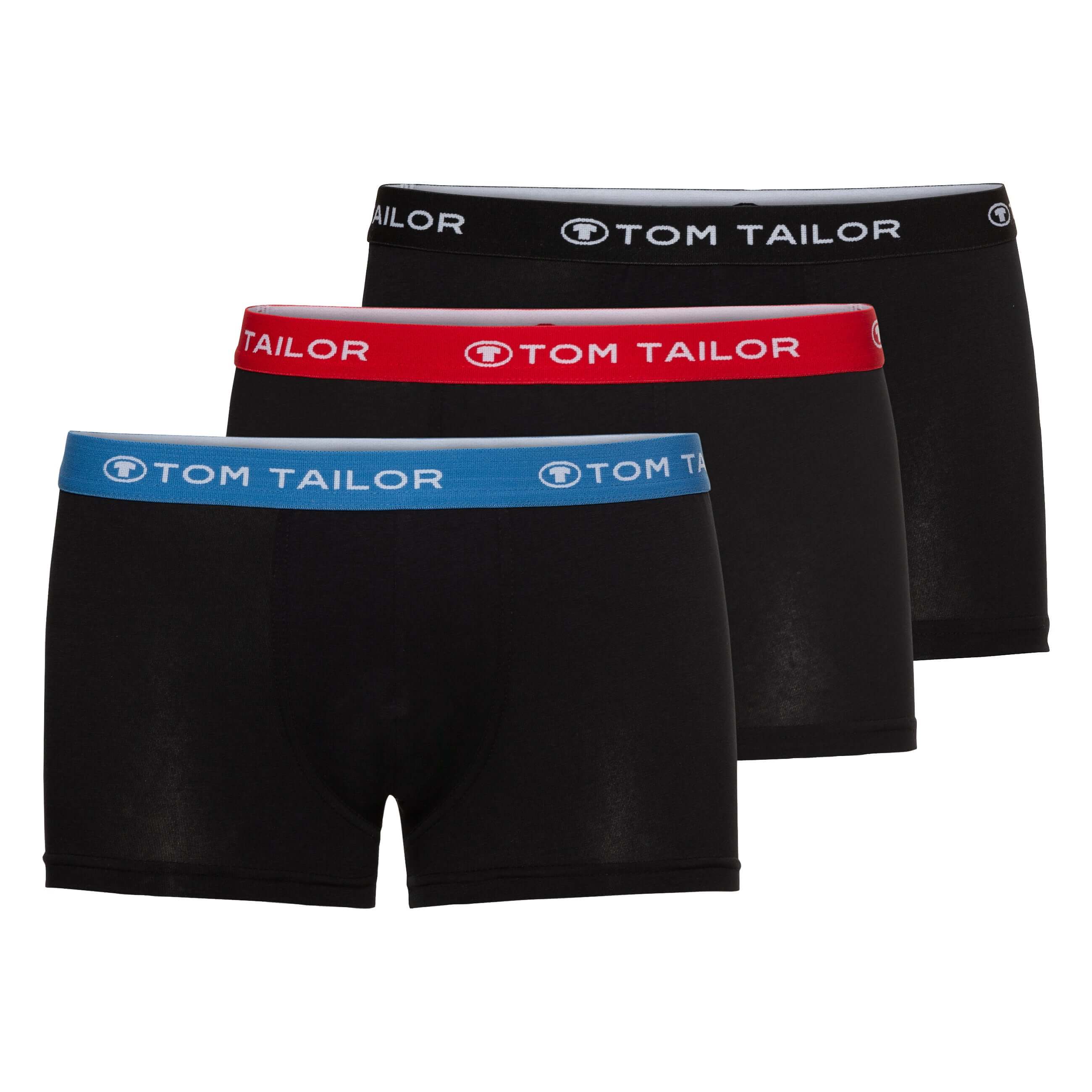 Tom Tailor Men’s 3 Pack Cotton Stretch Trunks – Black with Logo Waistbands