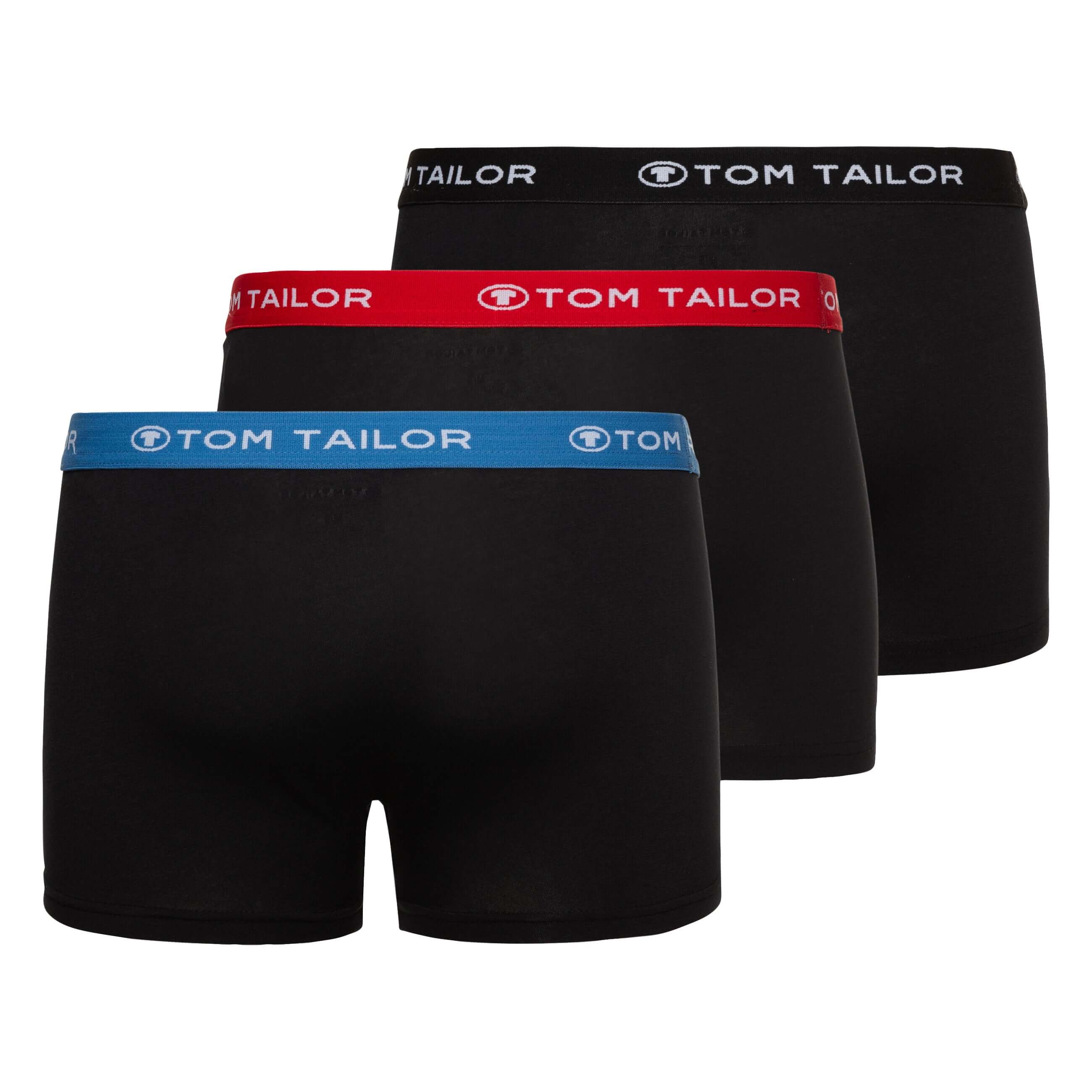 Tom Tailor Men’s 3 Pack Cotton Stretch Trunks – Black with Logo Waistbands