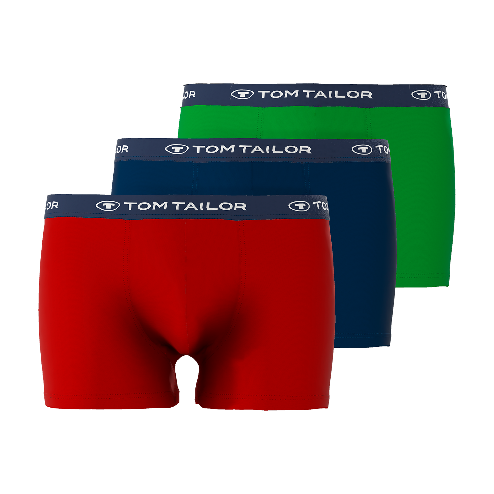 Tom Tailor Men's 3 Pack Cotton Stretch Trunks- Red/Navy/Green