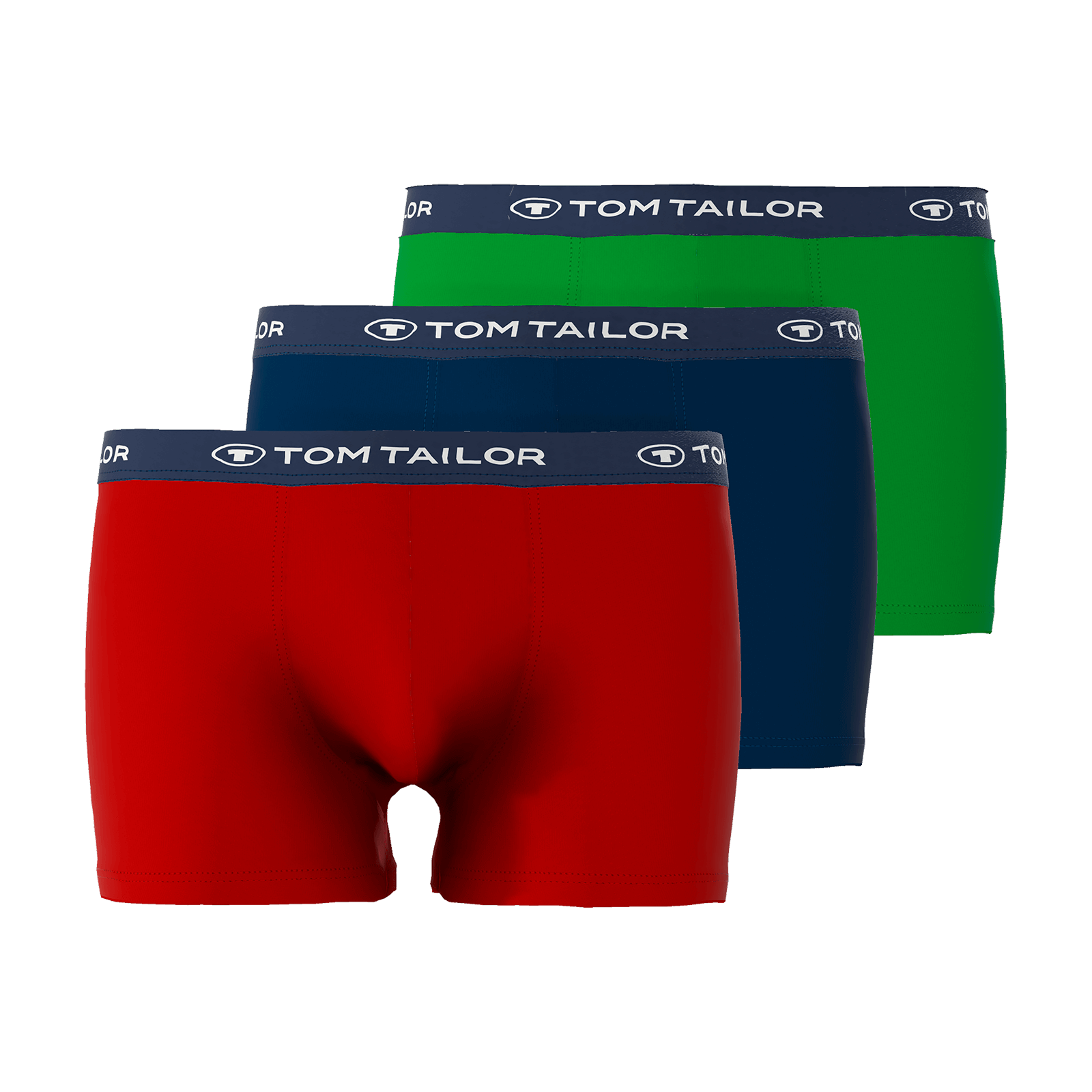 Tom Tailor Men's 3 Pack Cotton Stretch Trunks- Red/Navy/Green