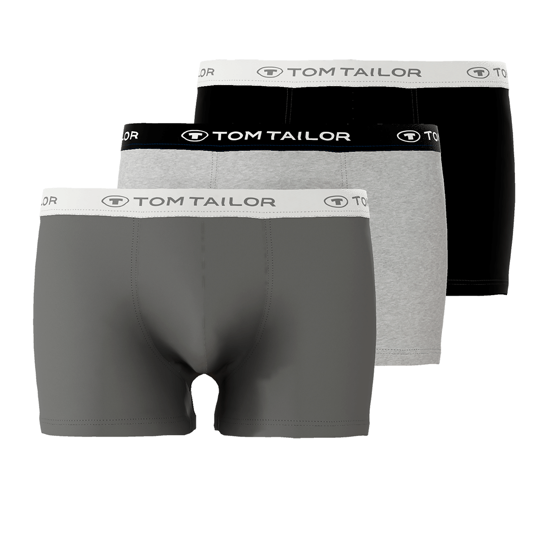Tom Tailor Men's 3 Pack Cotton Stretch Trunks- Black/Grey/Anthra