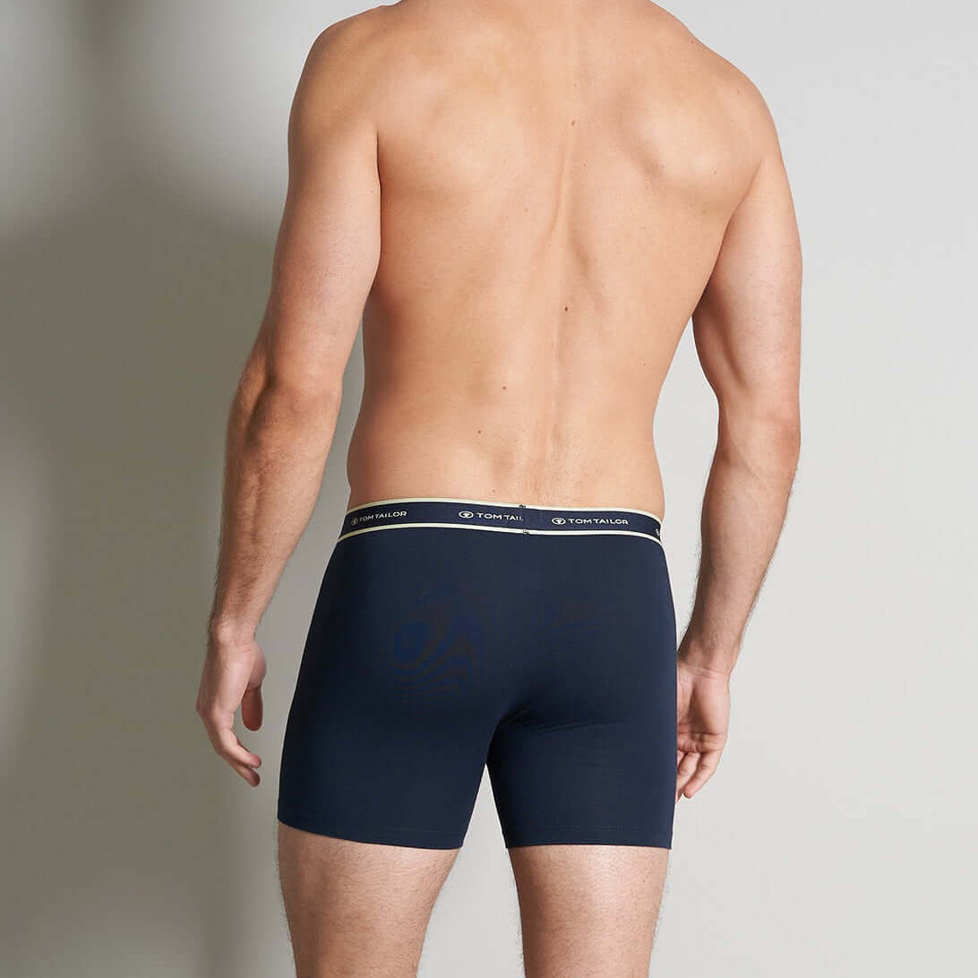 Tom Tailor Men's 2 Pack Cotton Stretch Long Boxer Briefs - Blue Print