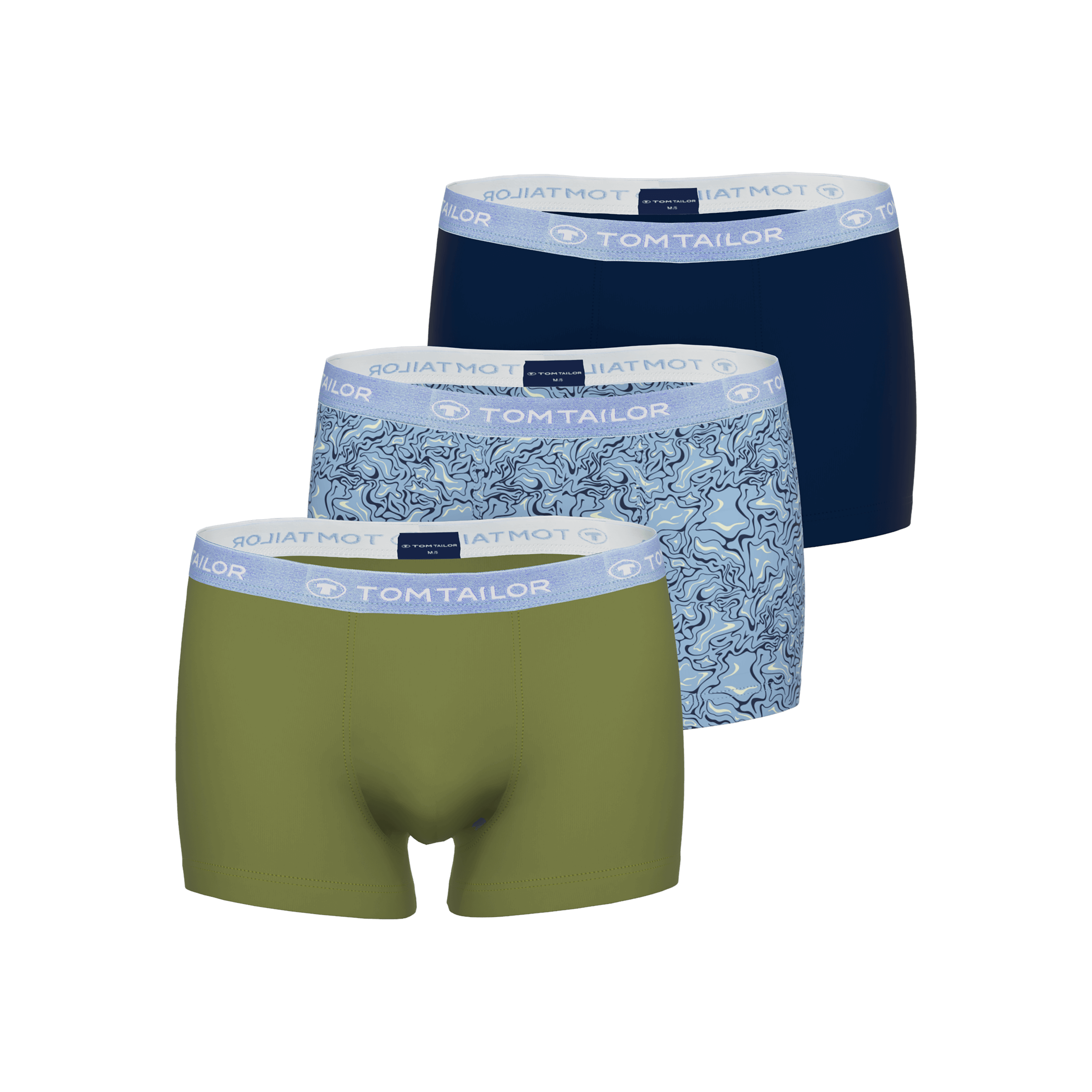 Tom Tailor Men's 3 Pack Cotton Stretch Trunks - Blue-Light-Over