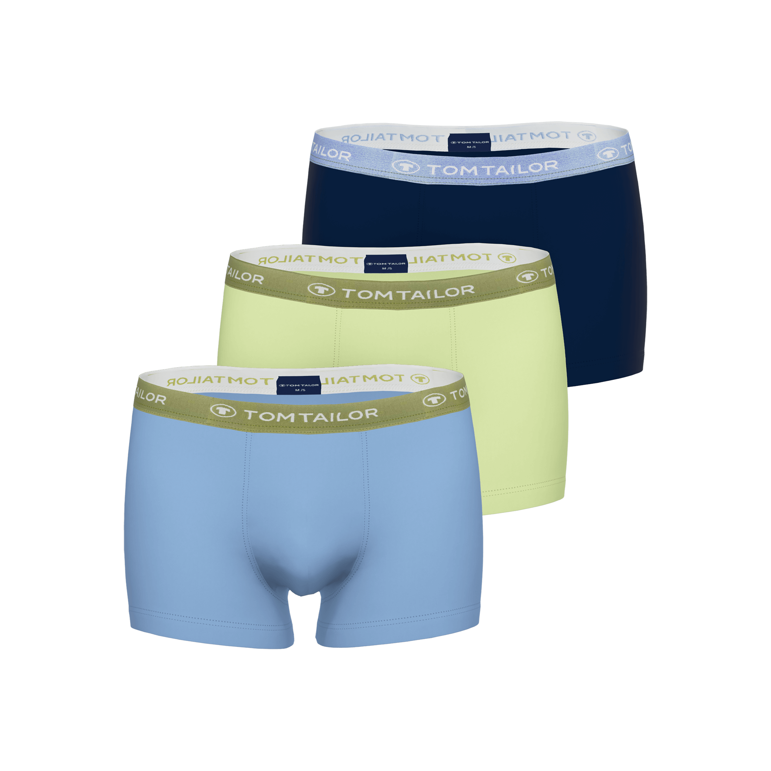 Tom Tailor Men's 3 Pack Cotton Stretch Trunks - Green-Light-Solid