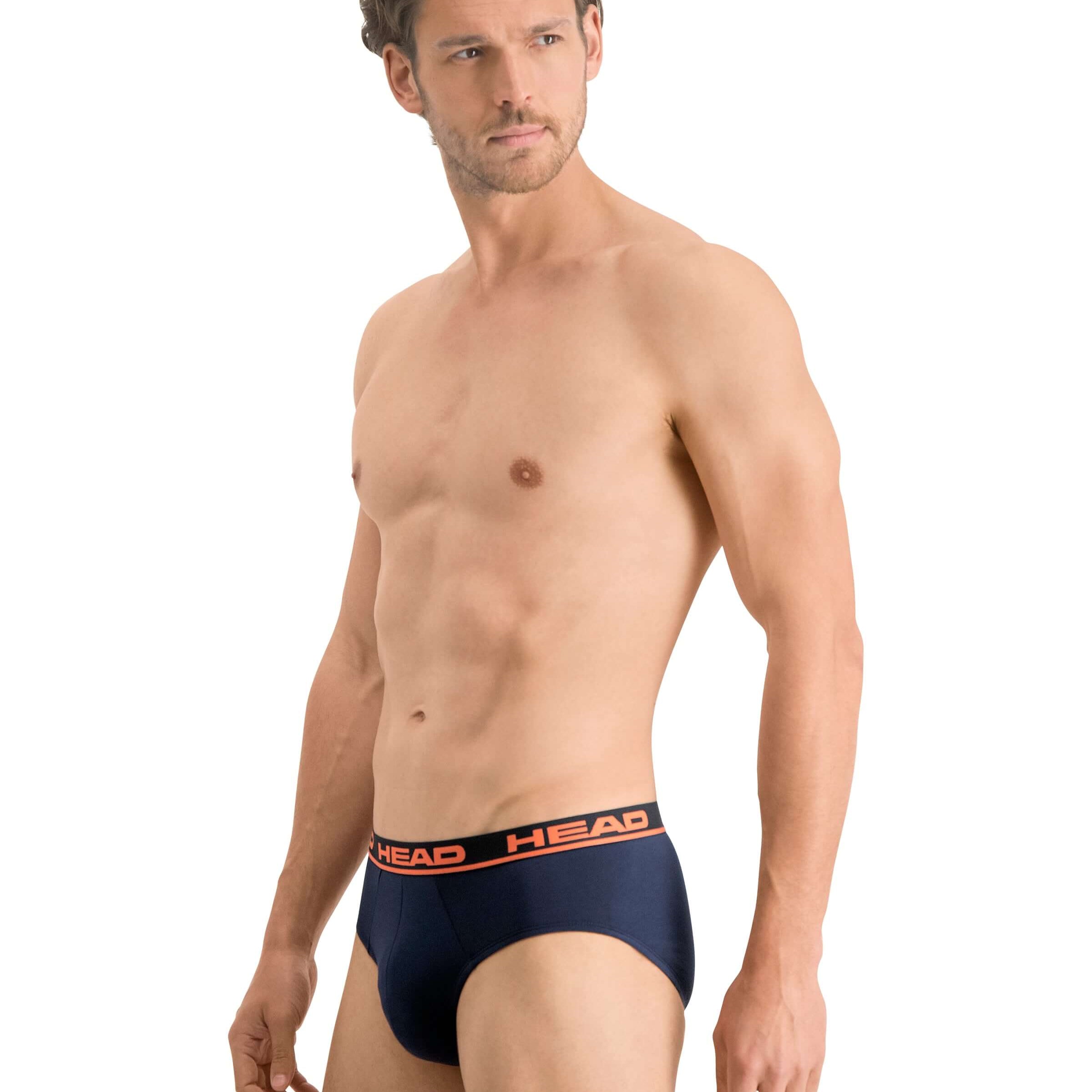 Head Mens 2 Pack Cotton Stretch Briefs - Peacoat / Orange