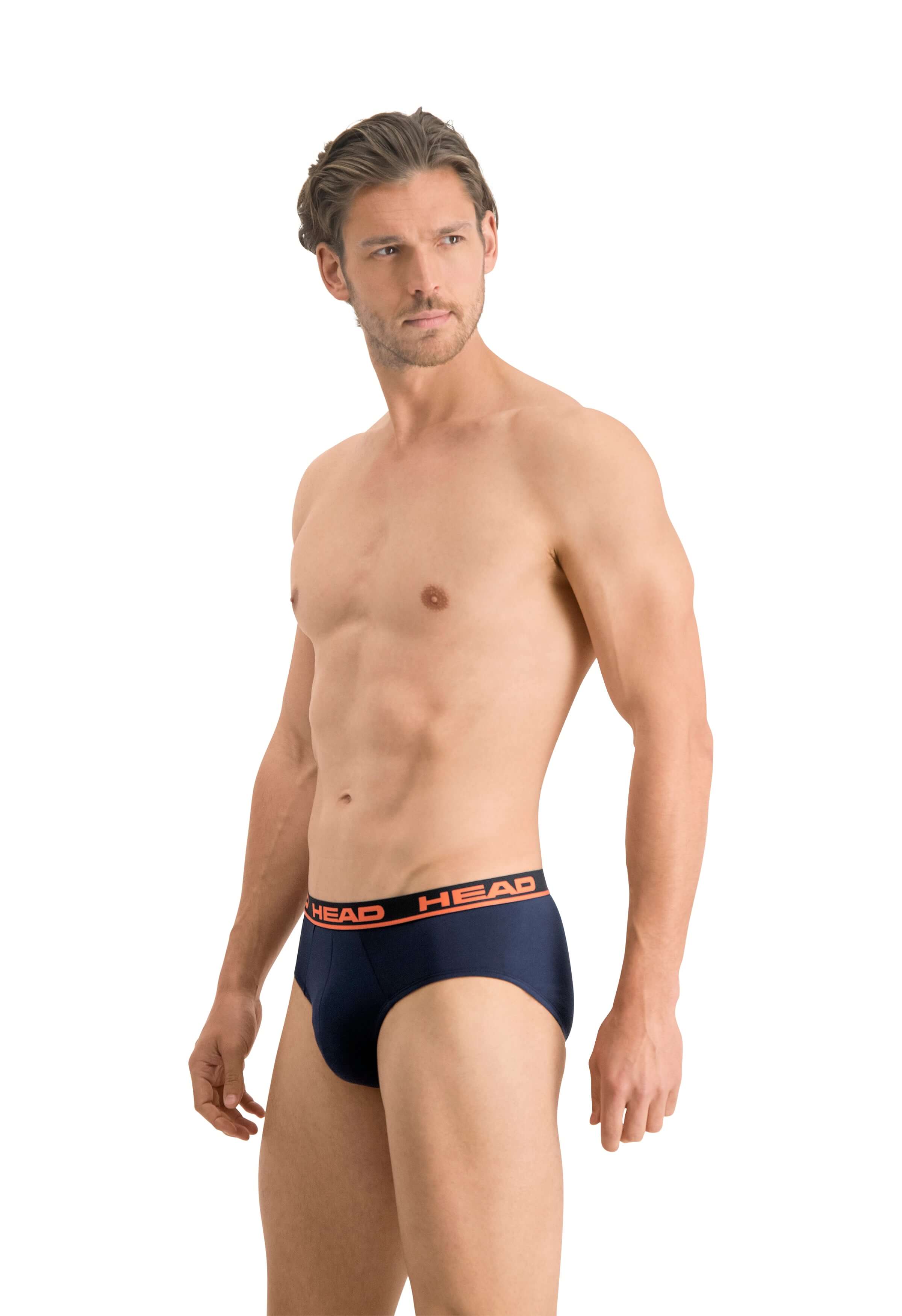 Head Mens 2 Pack Cotton Stretch Briefs - Peacoat / Orange