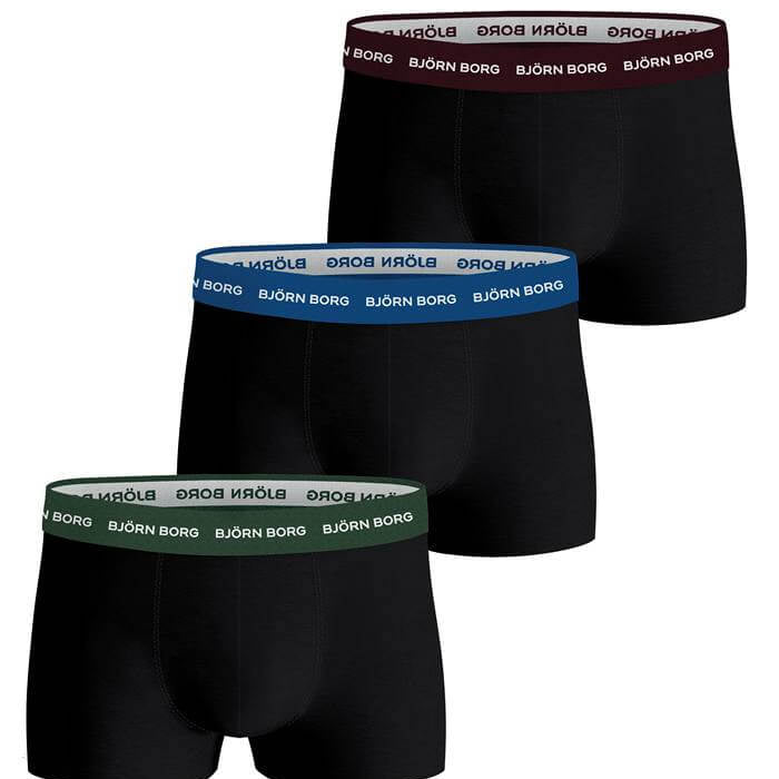 Björn Borg Cotton Stretch Trunks, Pack of 3 - Black/Multi