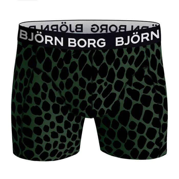 Björn Borg 3 Pack Cotton Stretch Boxers - Green Print / Black