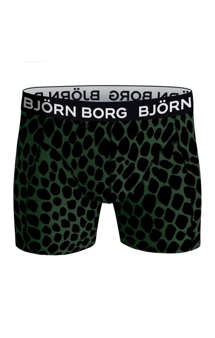 Björn Borg 3 Pack Cotton Stretch Boxers - Green Print / Black