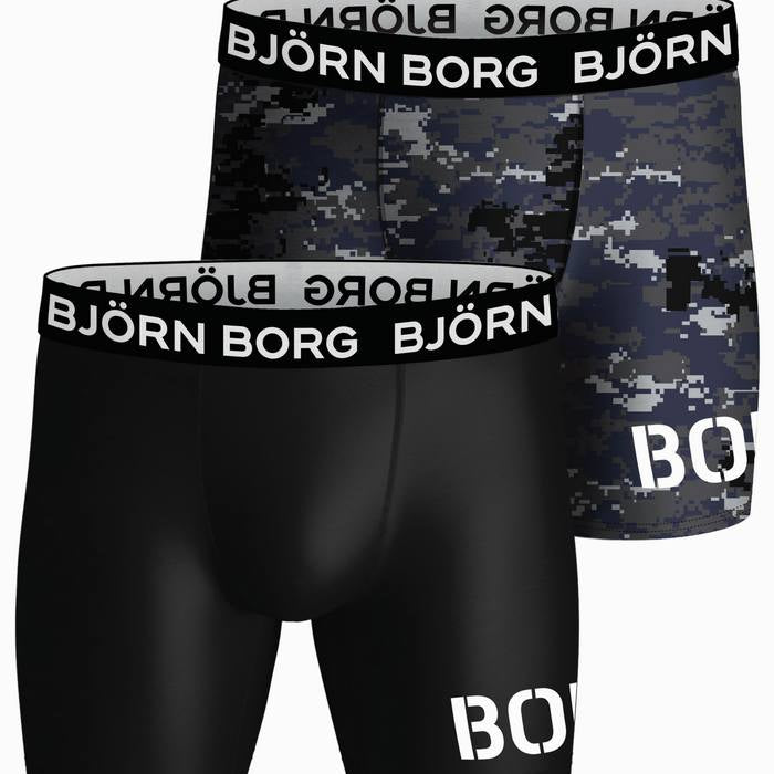 Björn Borg Performance Boxer 2 Pack - Black /Blue Print