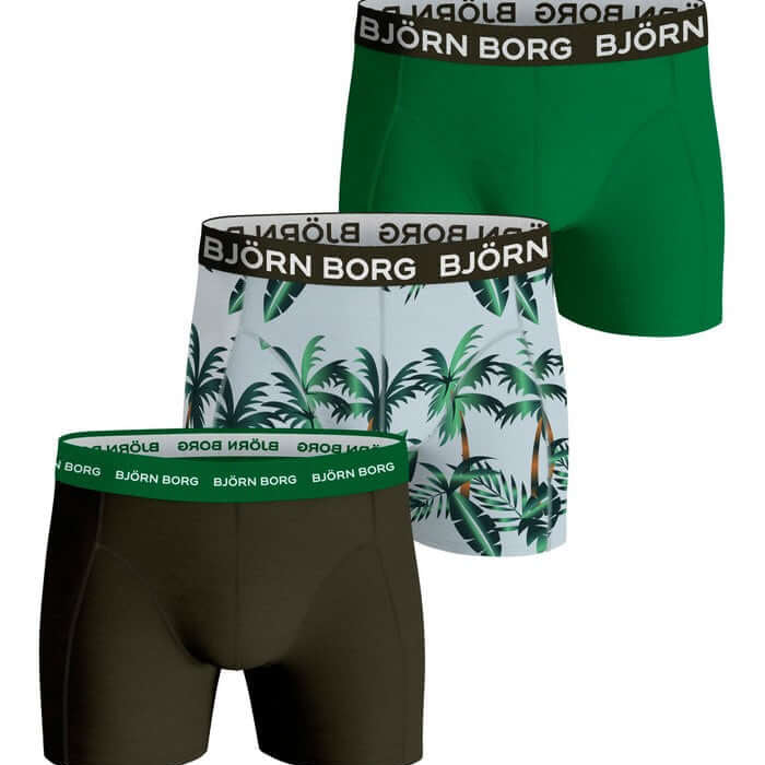 Björn Borg 3 Pack Cotton Stretch Boxers - Green Palm Print