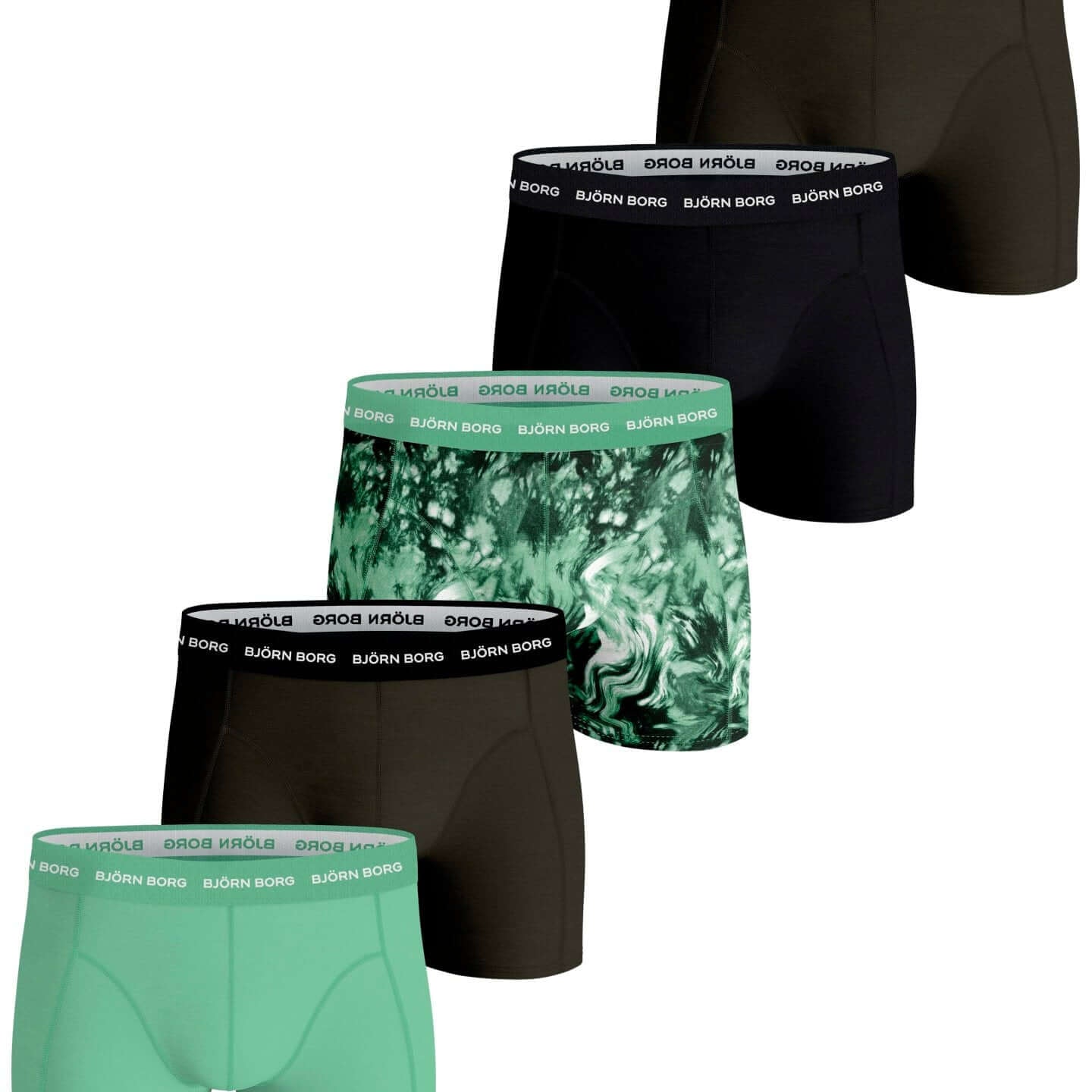 Bjorn Borg Cotton Stretch Boxer 5 pack - Melange/Green/Print/Black