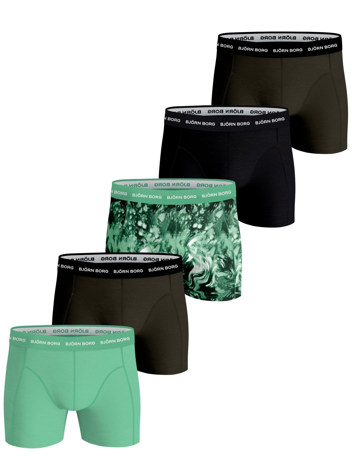 Bjorn Borg Cotton Stretch Boxer 5 pack - Melange/Green/Print/Black