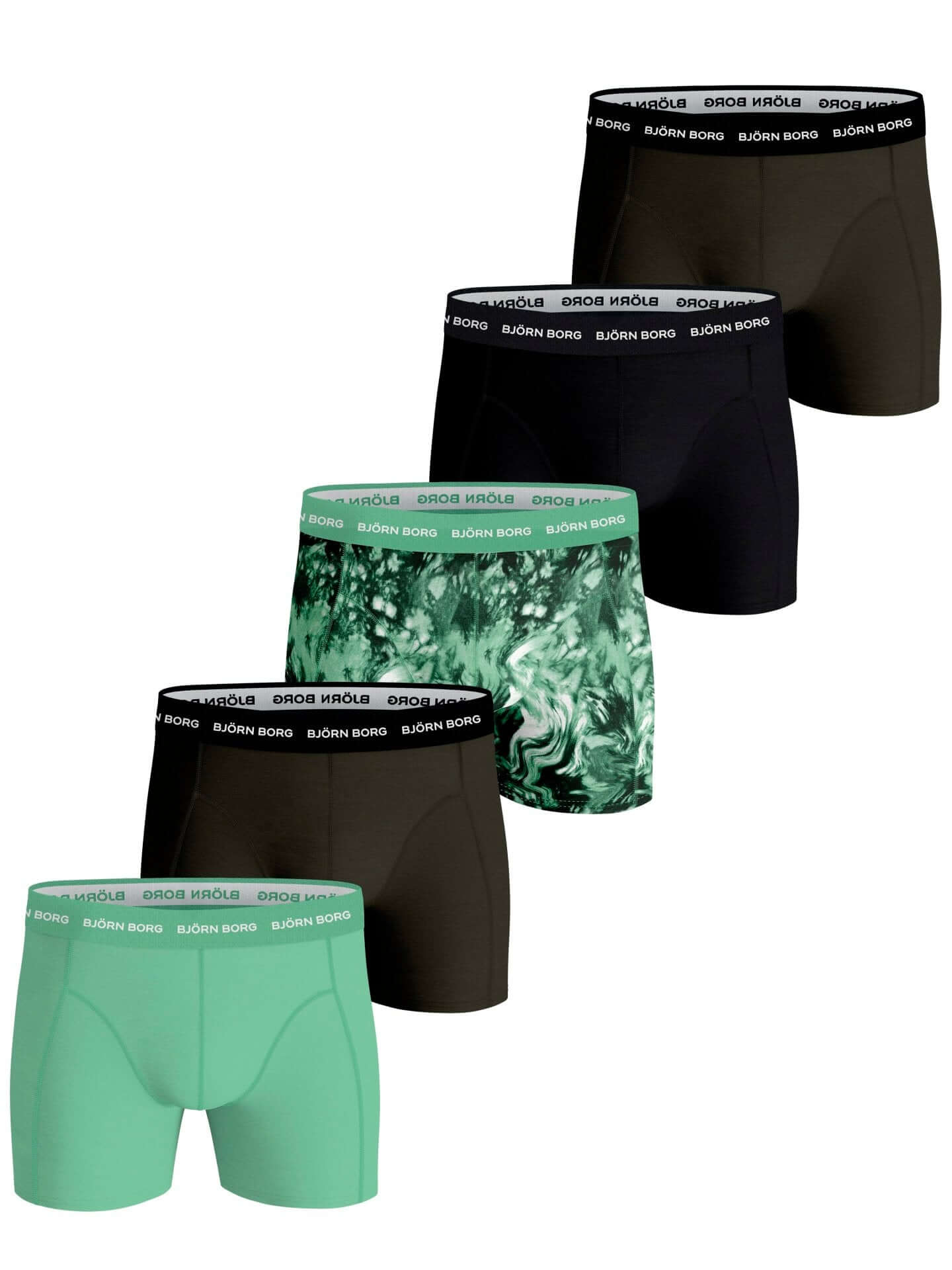 Bjorn Borg Cotton Stretch Boxer 5 pack - Melange/Green/Print/Black