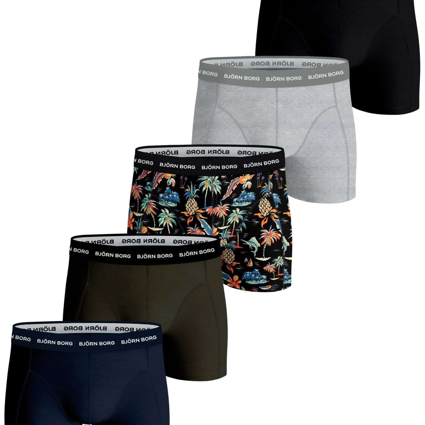 Bjorn Borg Cotton Stretch Boxer 5 pack - Black/Melange/Green/Print/Navy