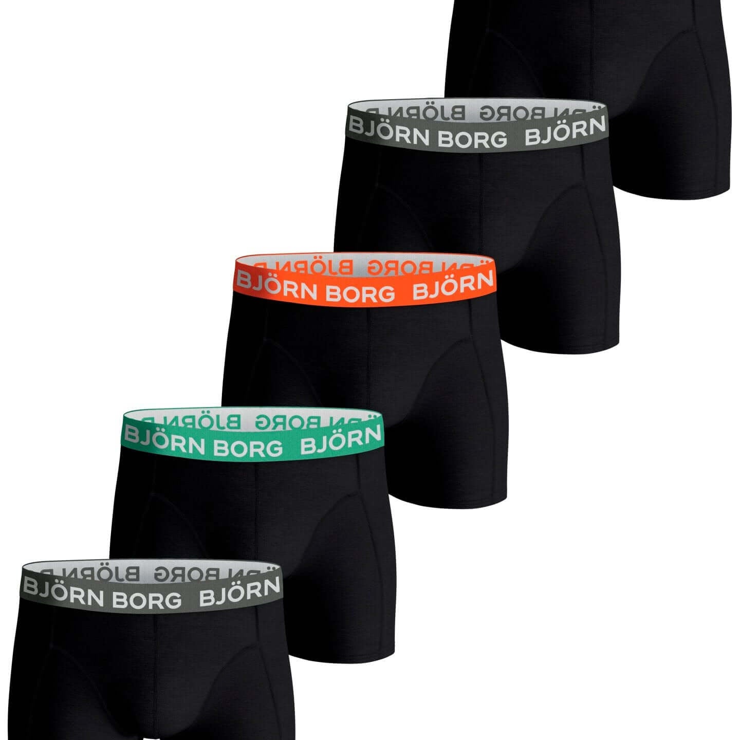 Bjorn Borg Cotton Stretch Boxer 5 pack - Black With Coloured Waistbands