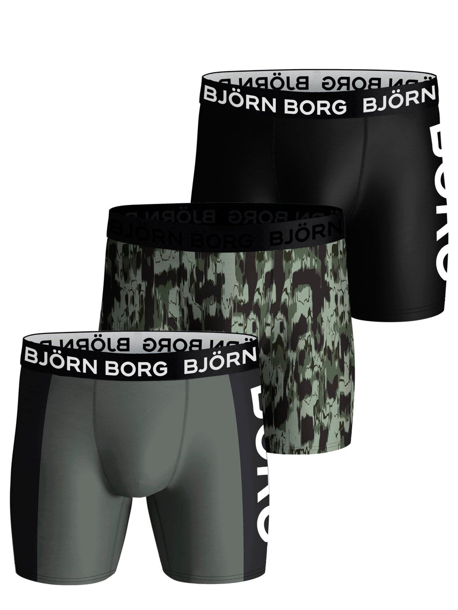 Björn Borg Performance Boxer 3-pack - Black, Print, Grey – Trunks and Boxers