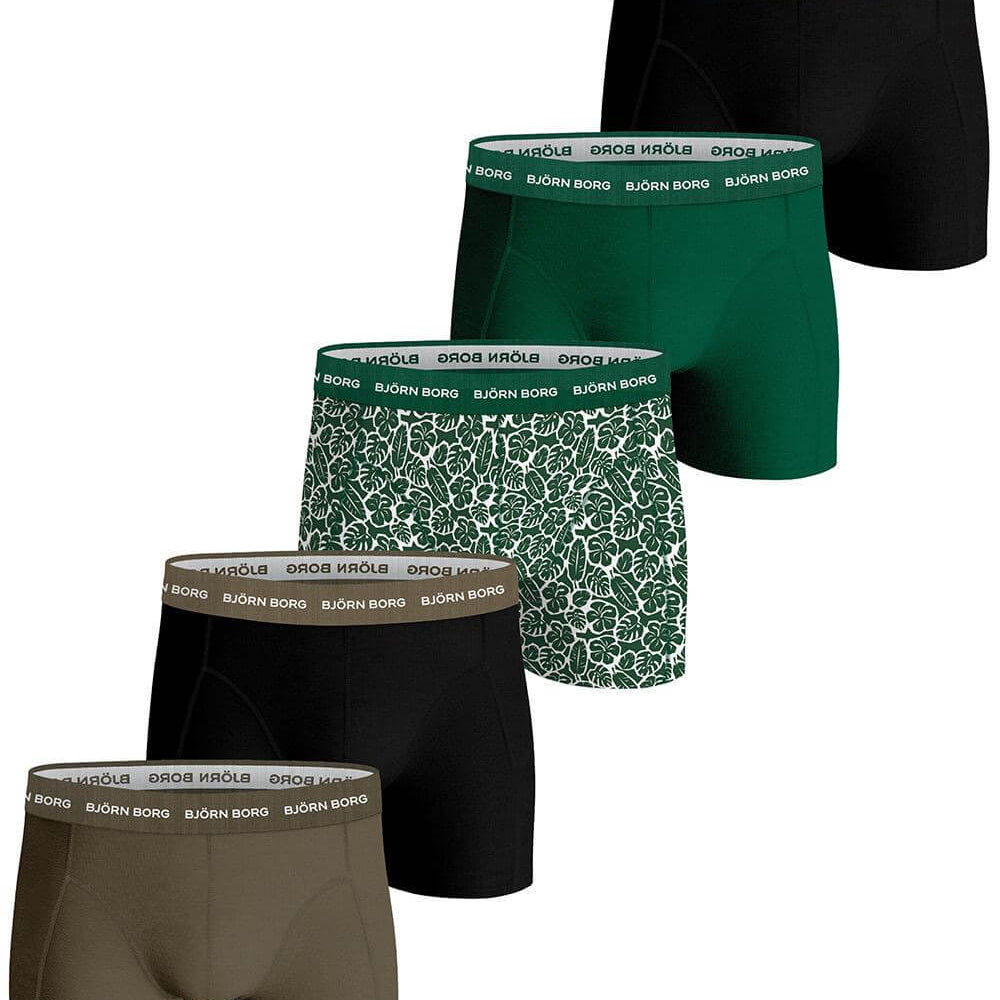 Bjorn Borg Cotton Stretch Boxer 5 pack - Green/Black/Olive/Green Print