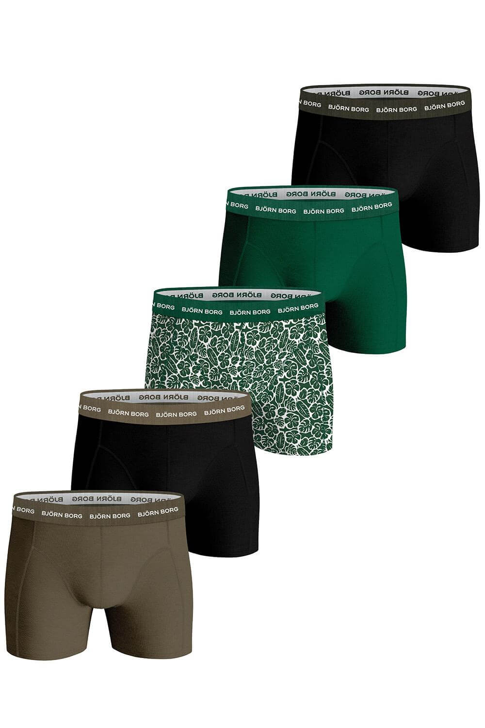 Bjorn Borg Cotton Stretch Boxer 5 pack - Green/Black/Olive/Green Print