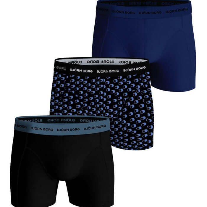 Bjorn Borg Cotton Stretch Boxer Trunks 3 Pack - Peacock Blue