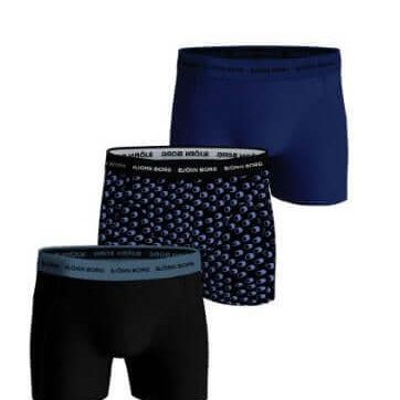 Bjorn Borg Cotton Stretch Boxer Trunks 3 Pack - Peacock Blue