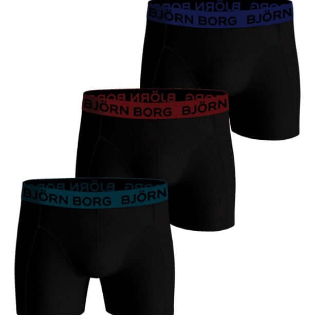 Bjorn Borg Cotton Stretch Boxer Trunks 3 Pack - Black, Contrast Waistbands