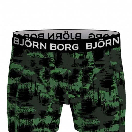 Bjorn Borg Cotton Stretch Boxer Trunks 3 Pack - Black, Green, Print