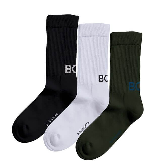 Björn Borg Core Crew Socks 3-Pack – Recycled Polyamide – Black, White, Green