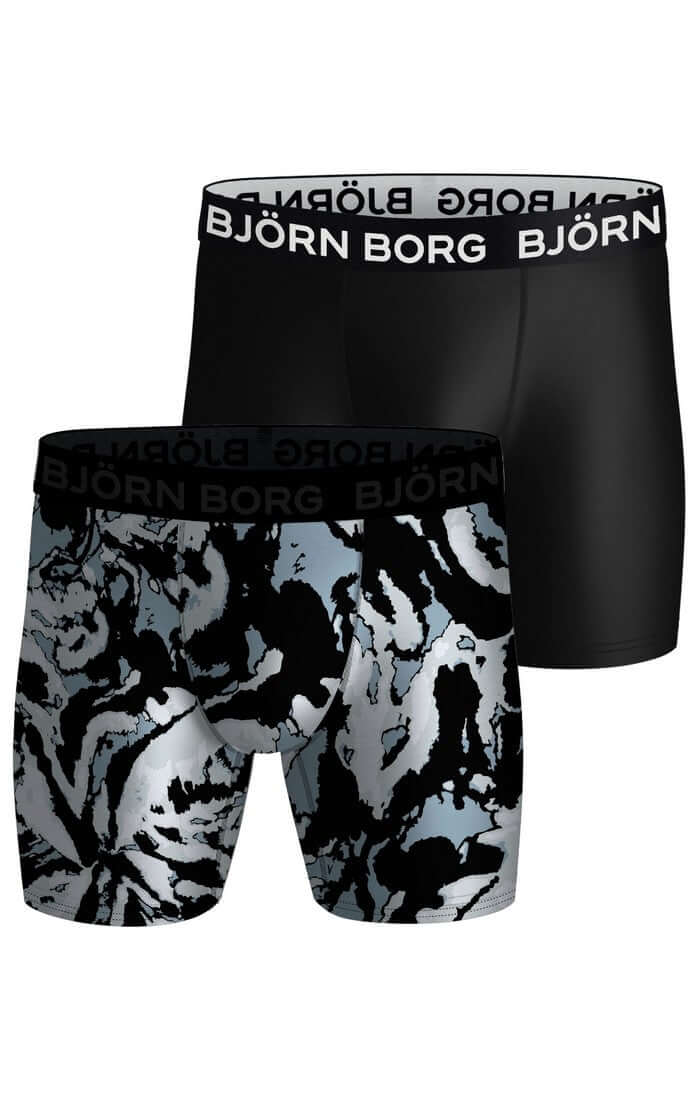 Björn Borg Performance Boxer 2 Pack - Black, Blue Print