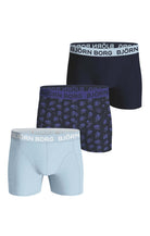 Bjorn Borg Cotton Stretch Boxer Trunks 3 Pack - Black,Navy Print, Blue