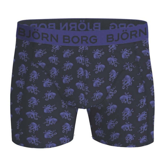 Bjorn Borg Cotton Stretch Boxer Trunks 3 Pack - Black,Navy Print, Blue