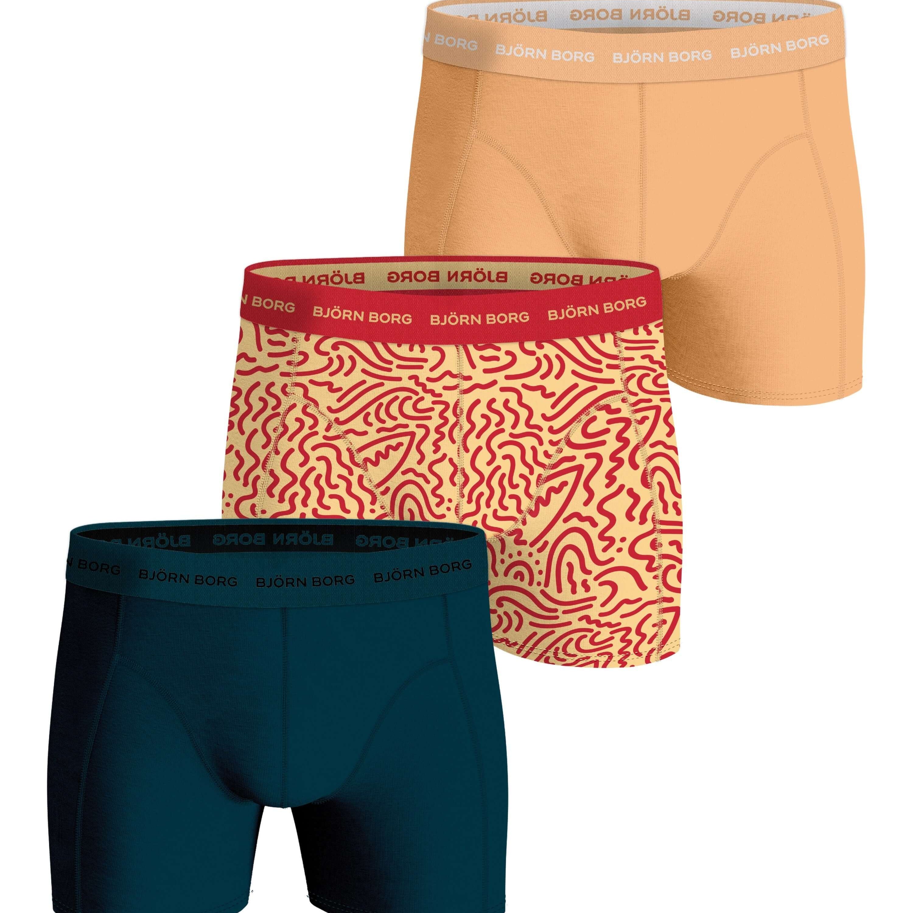 Bjorn Borg Cotton Stretch Boxer Trunks 3 Pack - Orange, Green Print