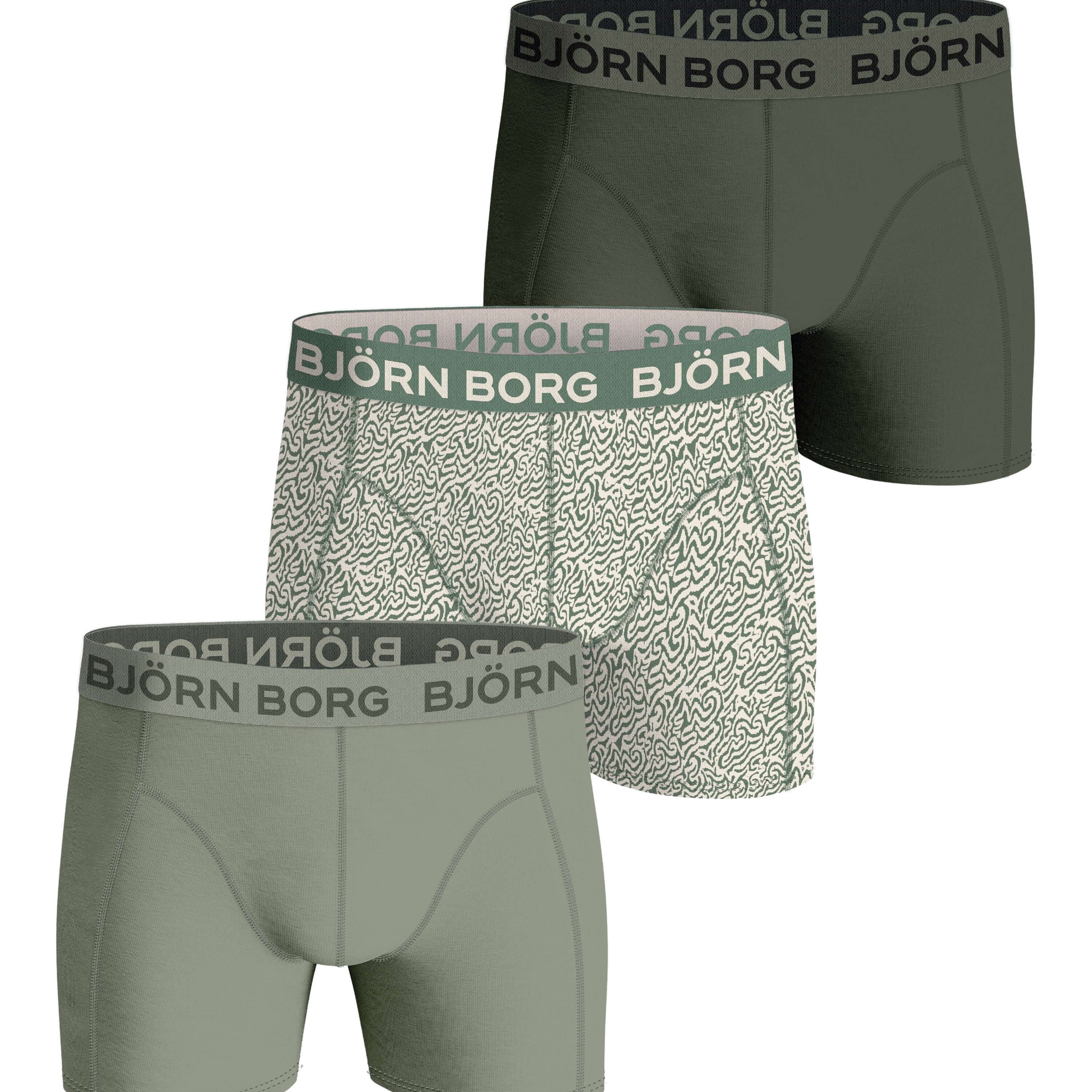 Bjorn Borg Cotton Stretch Boxer Trunks 3 Pack - Olive, Print
