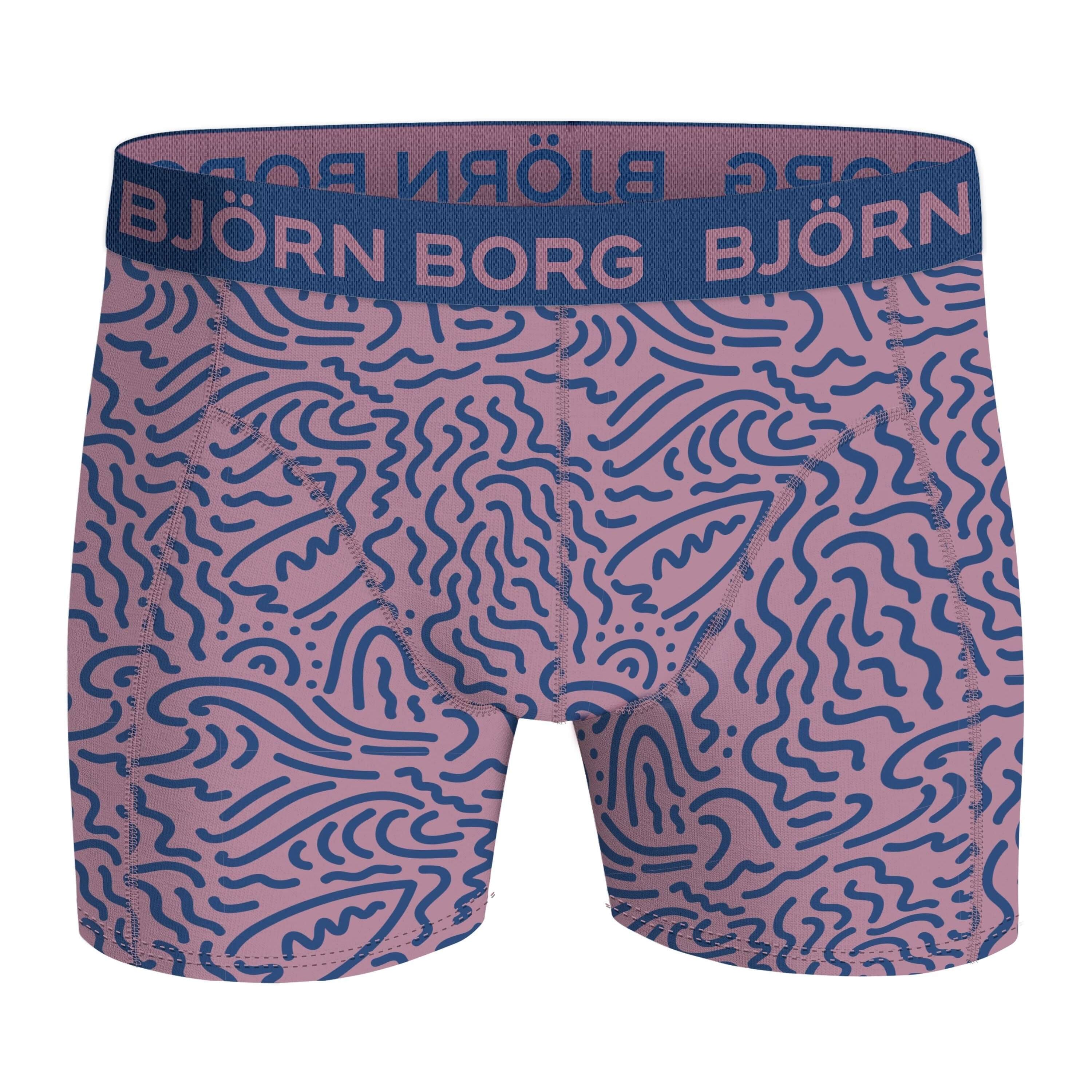 Bjorn Borg Cotton Stretch Boxer Trunks 3 Pack - Blue, Green, Purple Print