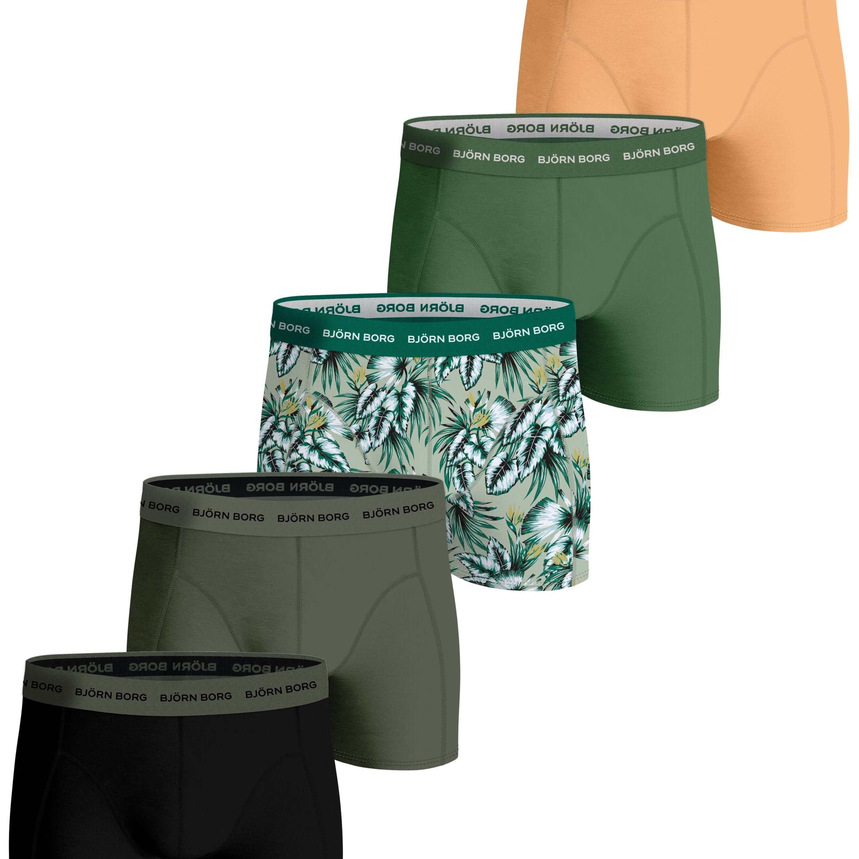 Bjorn Borg Cotton Stretch Boxer Trunks 5 pack - Orange, Olive, Green, Black, Print