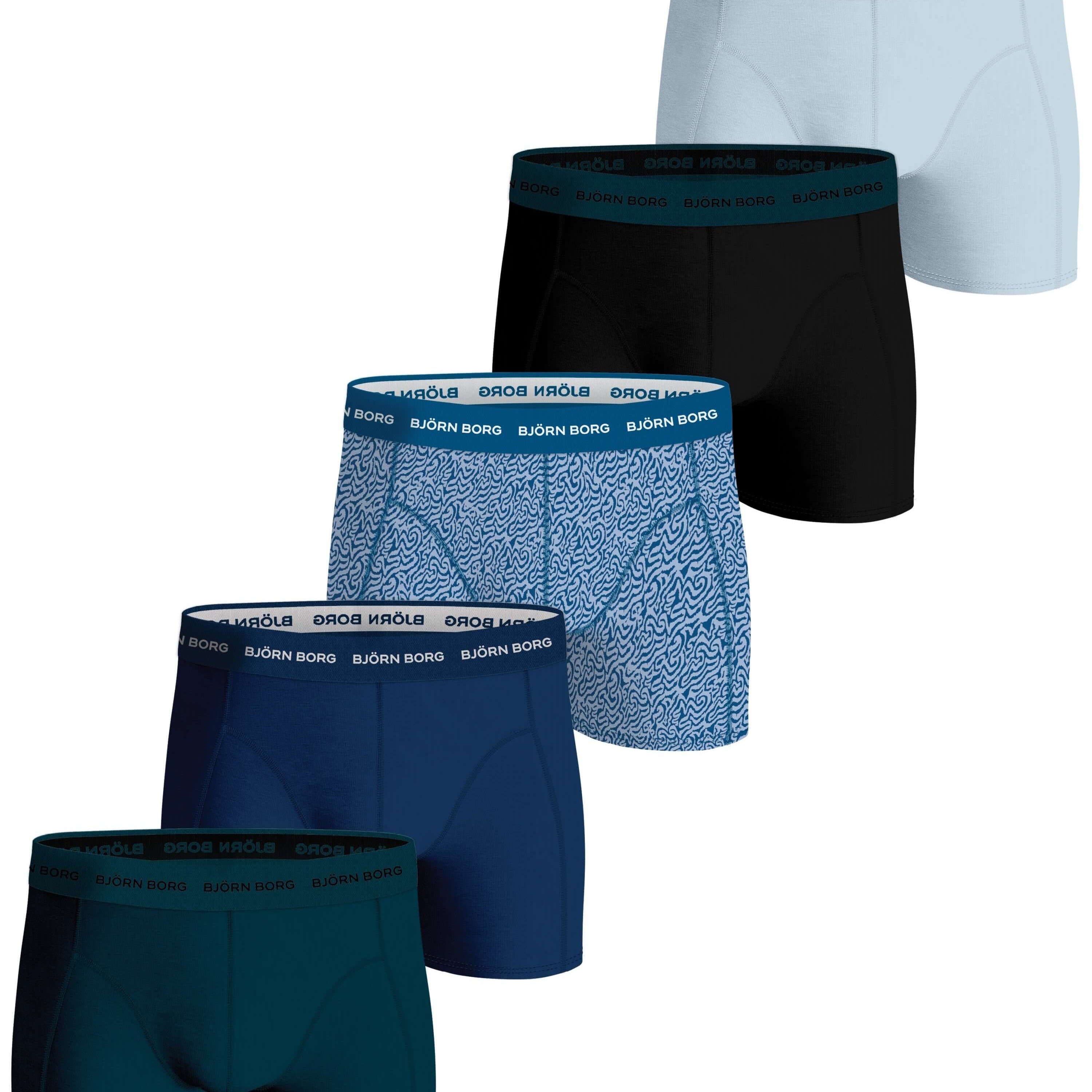 Bjorn Borg Cotton Stretch Boxer Trunks 5 pack - Blue, Green, Print