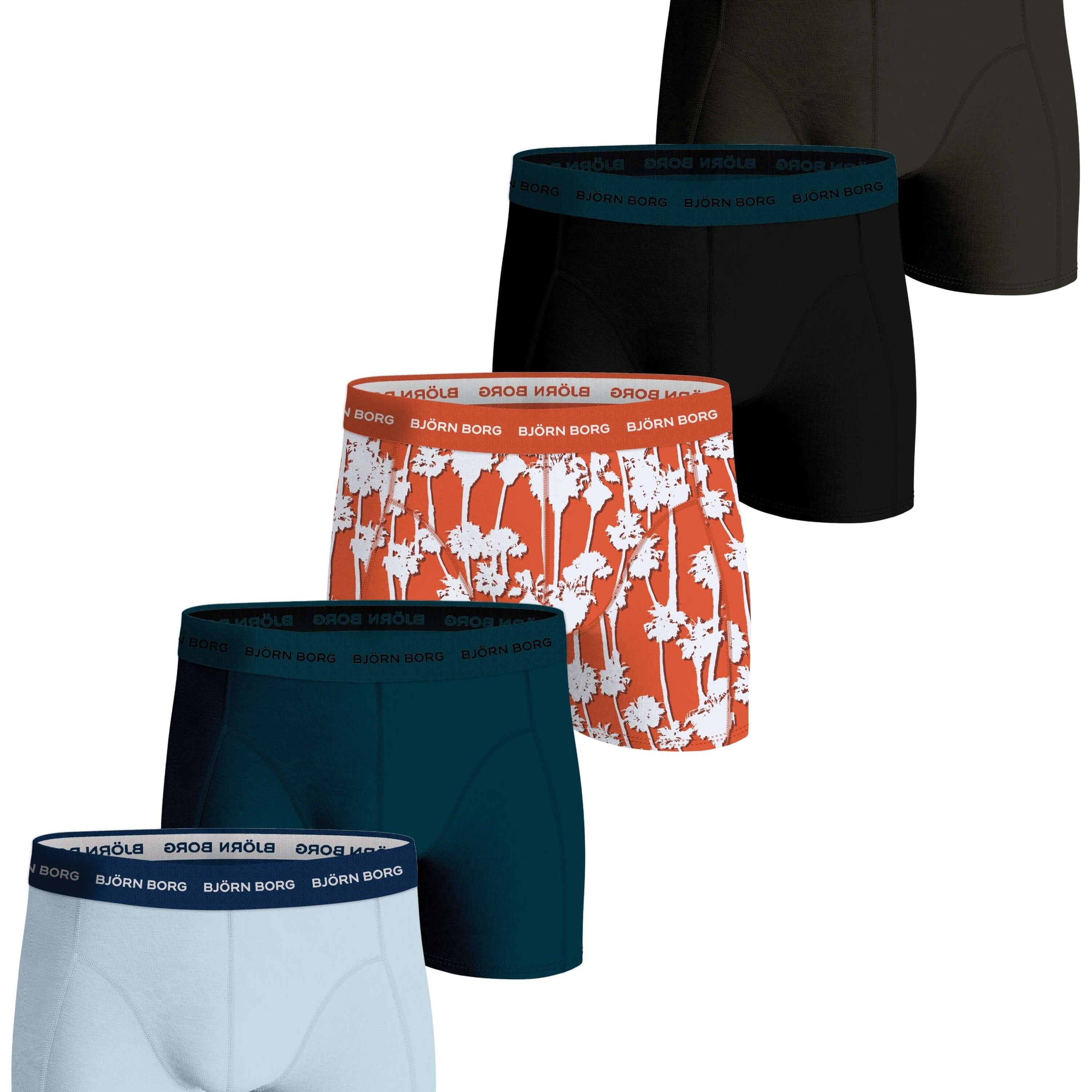 Bjorn Borg Cotton Stretch Boxer Trunks 5 pack - Olive, Black, Green, Red Print